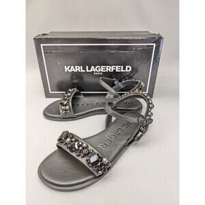 KARL LAGERFELD Women's Gwenda Flat Studded Sandal Heeled, Black, US6M